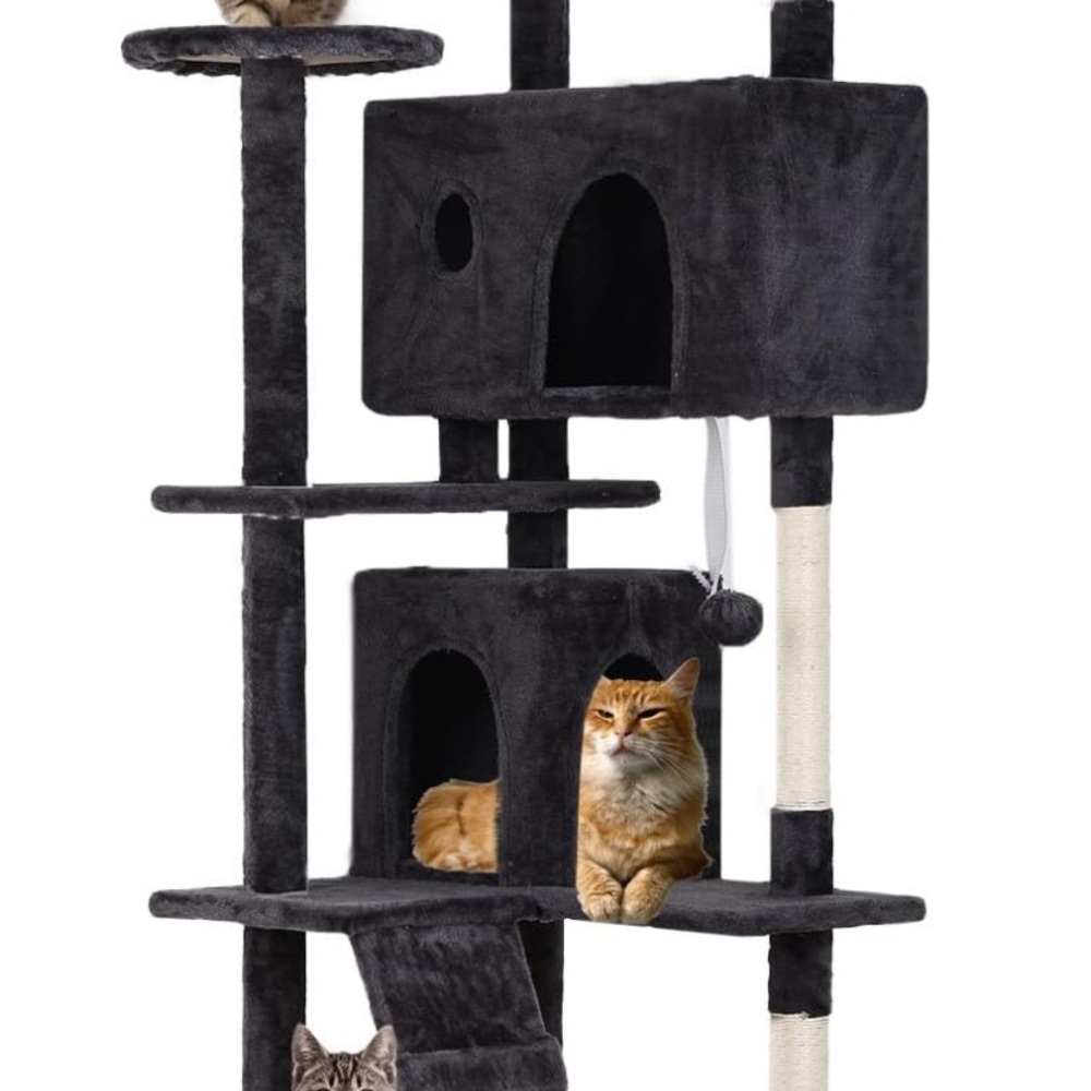 Black Multi-Level Cat Scratcher Tower with Durable Design